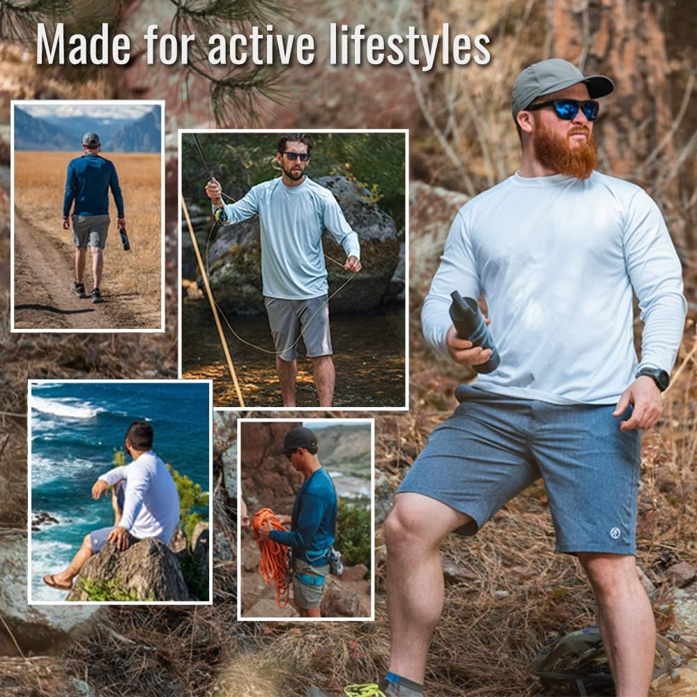Men'S Outdoor UPF 50+ Long Sleeve T-Shirt, UV Sun Protection for Fishing, Running, Hiking