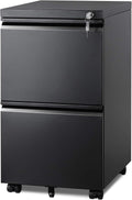 2-Drawer Mobile File Cabinet with Lock, Vertical Filing Cabinet, Black