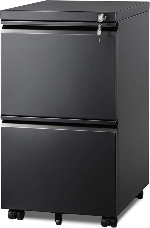 2-Drawer Mobile File Cabinet with Lock, Vertical Filing Cabinet, Black